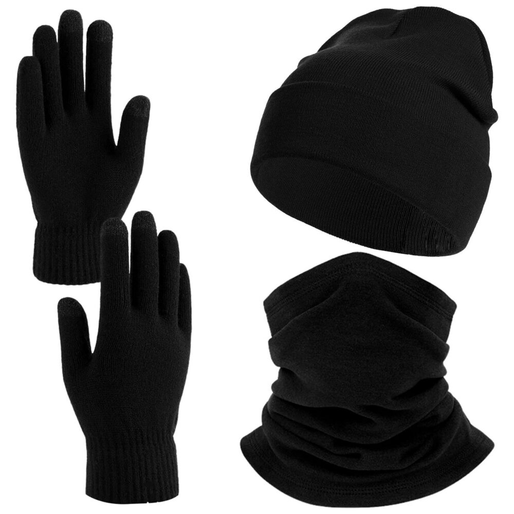 9451 Winter Beanie Hat Neck Warmer Neck Gaiter Touchscreen Glove Set Cold